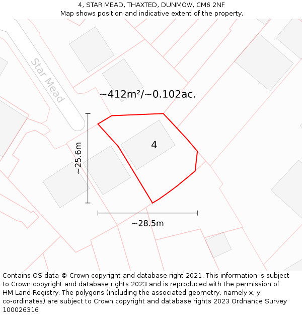 4, STAR MEAD, THAXTED, DUNMOW, CM6 2NF: Plot and title map