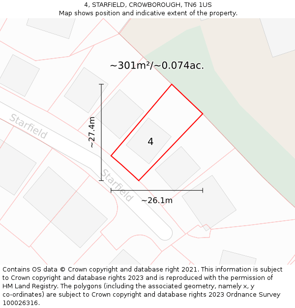 4, STARFIELD, CROWBOROUGH, TN6 1US: Plot and title map