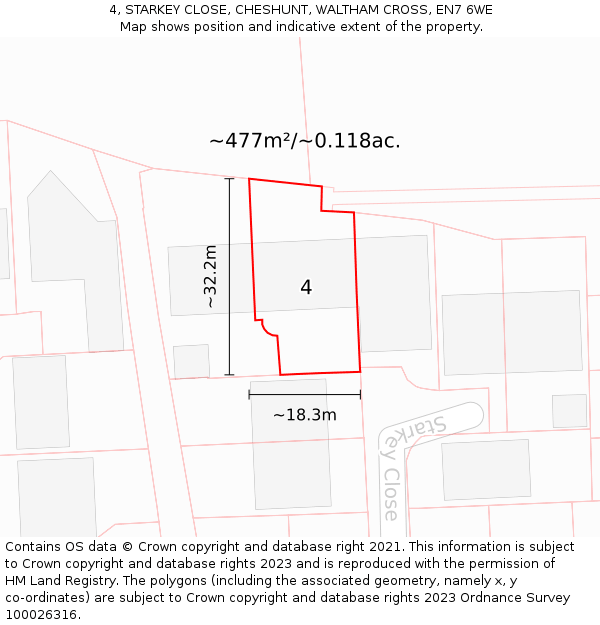 4, STARKEY CLOSE, CHESHUNT, WALTHAM CROSS, EN7 6WE: Plot and title map