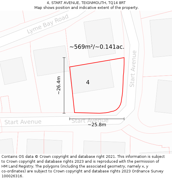 4, START AVENUE, TEIGNMOUTH, TQ14 8RT: Plot and title map