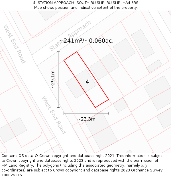 4, STATION APPROACH, SOUTH RUISLIP, RUISLIP, HA4 6RS: Plot and title map