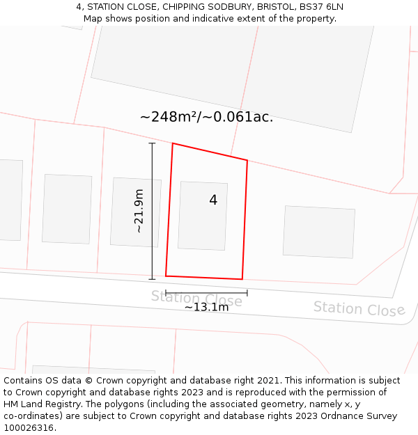 4, STATION CLOSE, CHIPPING SODBURY, BRISTOL, BS37 6LN: Plot and title map