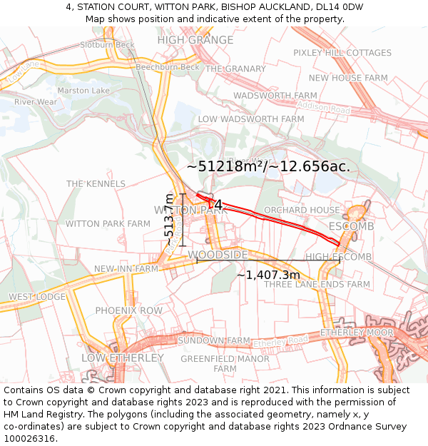 4, STATION COURT, WITTON PARK, BISHOP AUCKLAND, DL14 0DW: Plot and title map