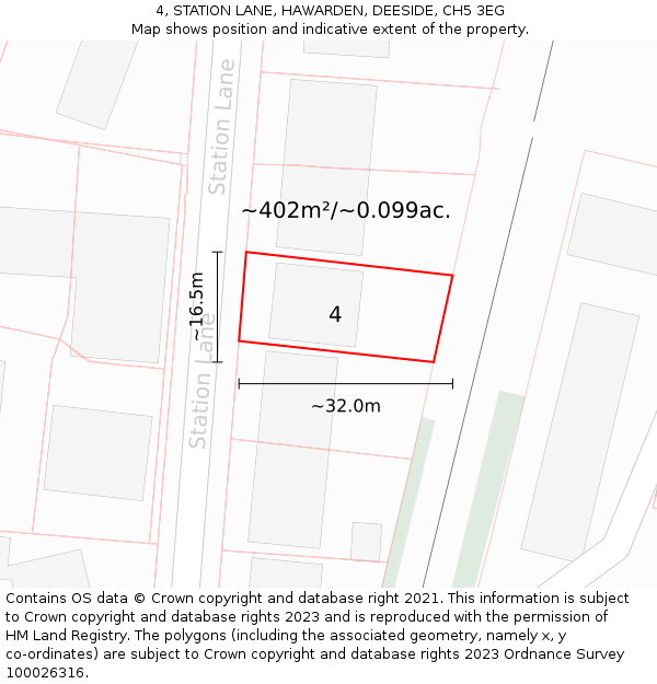 4, STATION LANE, HAWARDEN, DEESIDE, CH5 3EG: Plot and title map