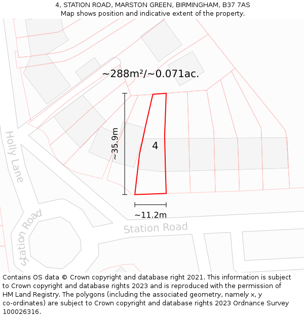 4, STATION ROAD, MARSTON GREEN, BIRMINGHAM, B37 7AS: Plot and title map