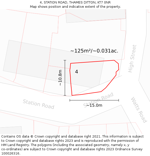 4, STATION ROAD, THAMES DITTON, KT7 0NR: Plot and title map