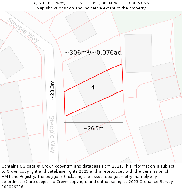 4, STEEPLE WAY, DODDINGHURST, BRENTWOOD, CM15 0NN: Plot and title map