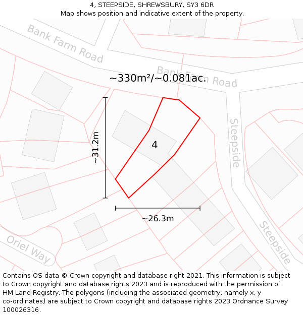 4, STEEPSIDE, SHREWSBURY, SY3 6DR: Plot and title map