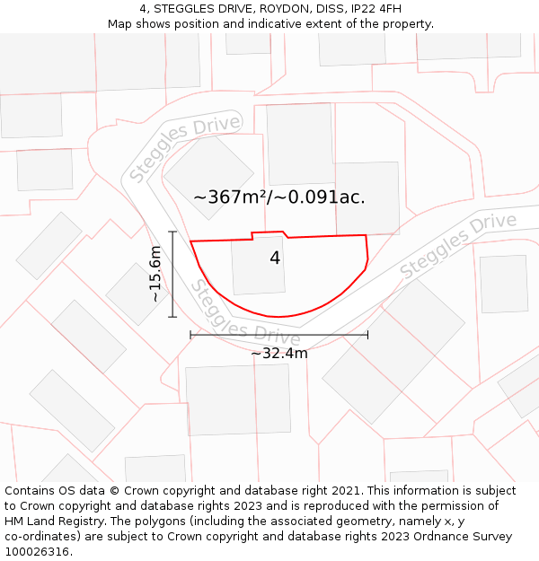 4, STEGGLES DRIVE, ROYDON, DISS, IP22 4FH: Plot and title map