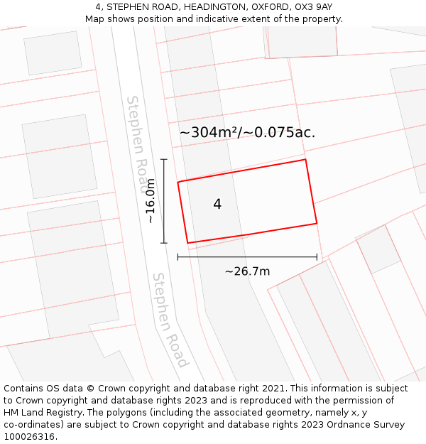 4, STEPHEN ROAD, HEADINGTON, OXFORD, OX3 9AY: Plot and title map