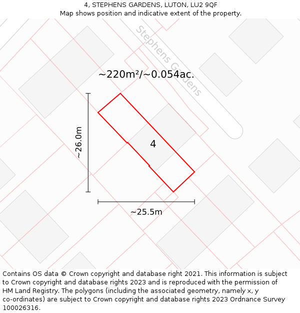 4, STEPHENS GARDENS, LUTON, LU2 9QF: Plot and title map