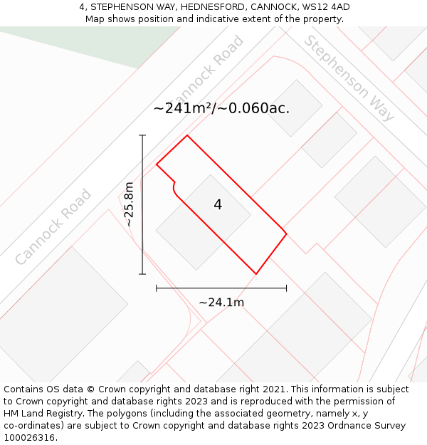 4, STEPHENSON WAY, HEDNESFORD, CANNOCK, WS12 4AD: Plot and title map