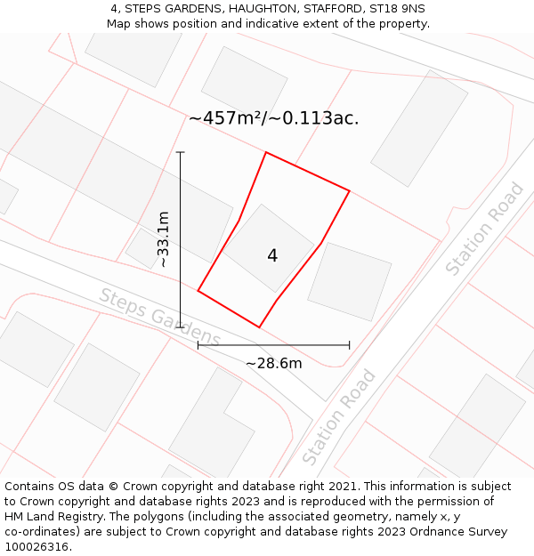 4, STEPS GARDENS, HAUGHTON, STAFFORD, ST18 9NS: Plot and title map