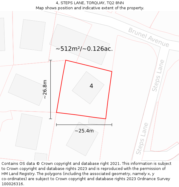 4, STEPS LANE, TORQUAY, TQ2 8NN: Plot and title map