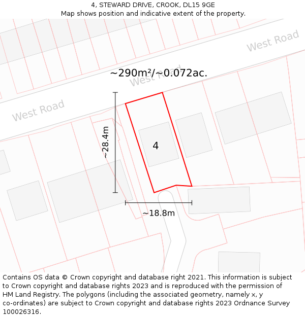 4, STEWARD DRIVE, CROOK, DL15 9GE: Plot and title map