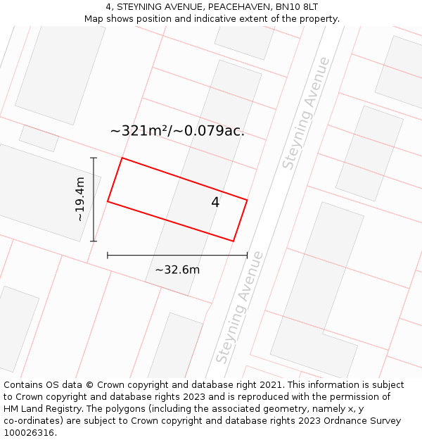 4, STEYNING AVENUE, PEACEHAVEN, BN10 8LT: Plot and title map