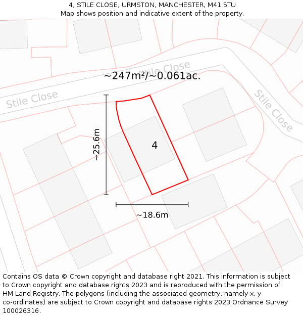 4, STILE CLOSE, URMSTON, MANCHESTER, M41 5TU: Plot and title map