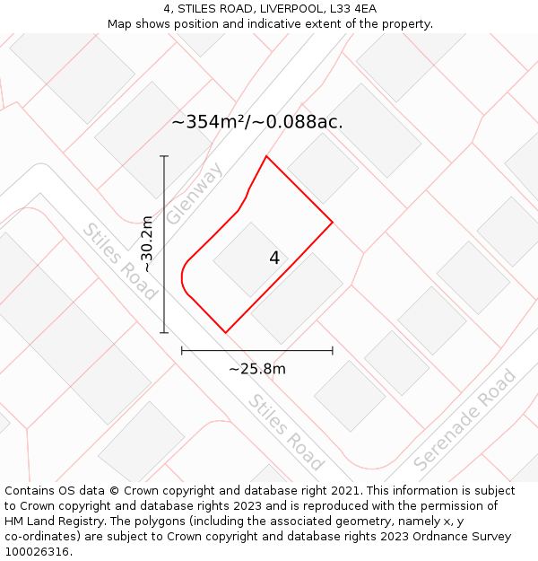 4, STILES ROAD, LIVERPOOL, L33 4EA: Plot and title map