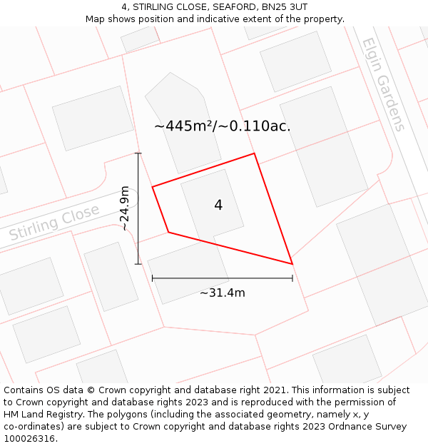 4, STIRLING CLOSE, SEAFORD, BN25 3UT: Plot and title map