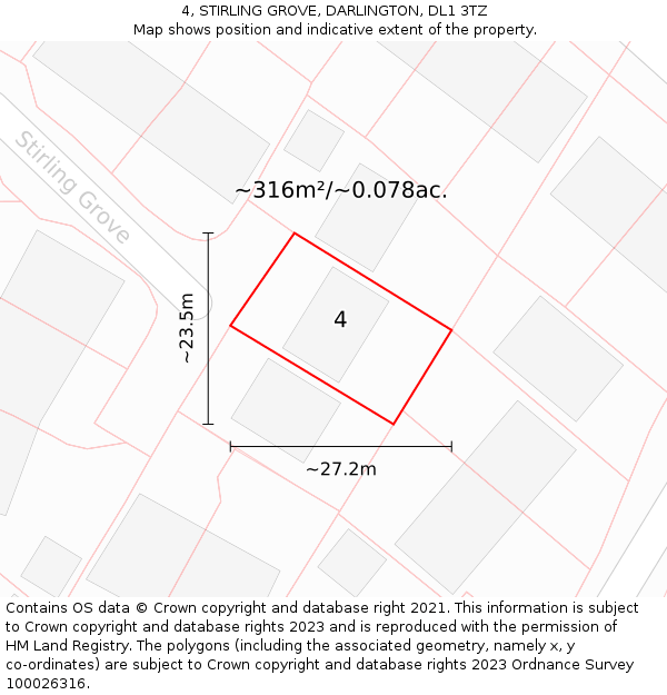 4, STIRLING GROVE, DARLINGTON, DL1 3TZ: Plot and title map