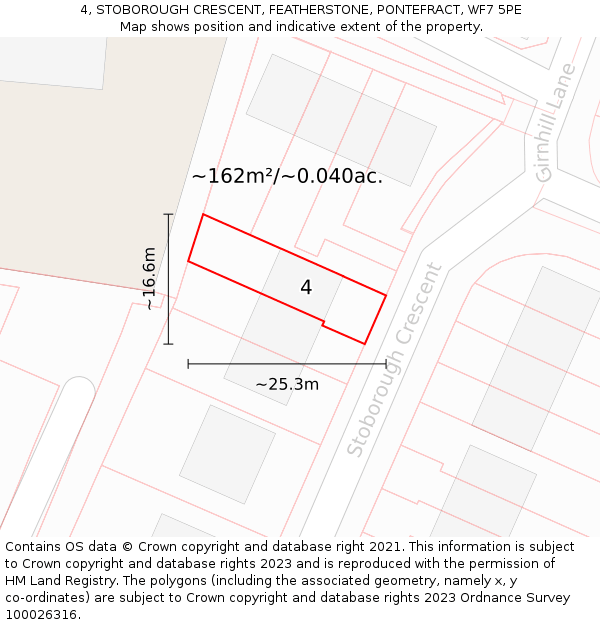 4, STOBOROUGH CRESCENT, FEATHERSTONE, PONTEFRACT, WF7 5PE: Plot and title map