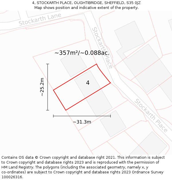 4, STOCKARTH PLACE, OUGHTIBRIDGE, SHEFFIELD, S35 0JZ: Plot and title map