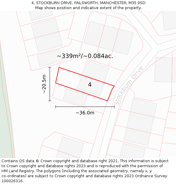 4, STOCKBURN DRIVE, FAILSWORTH, MANCHESTER, M35 9SD: Plot and title map