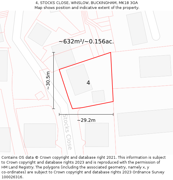 4, STOCKS CLOSE, WINSLOW, BUCKINGHAM, MK18 3GA: Plot and title map