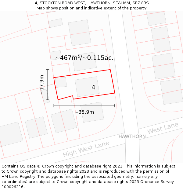 4, STOCKTON ROAD WEST, HAWTHORN, SEAHAM, SR7 8RS: Plot and title map