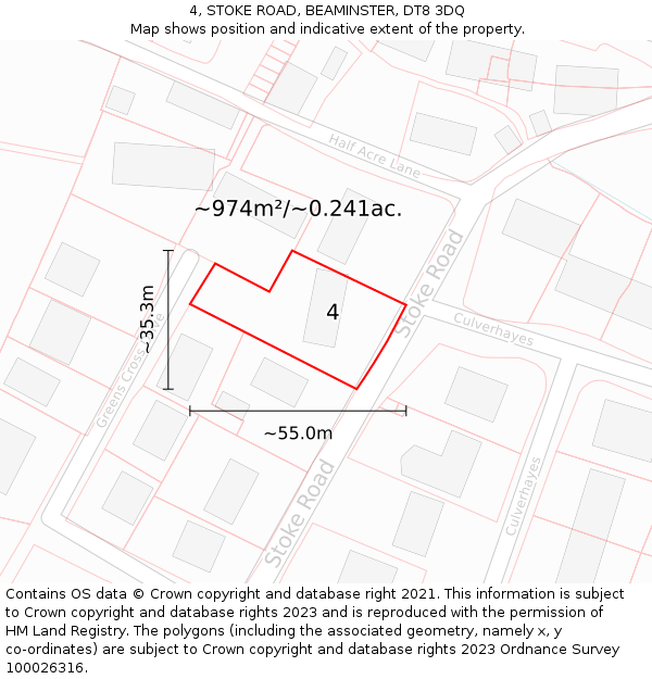 4, STOKE ROAD, BEAMINSTER, DT8 3DQ: Plot and title map