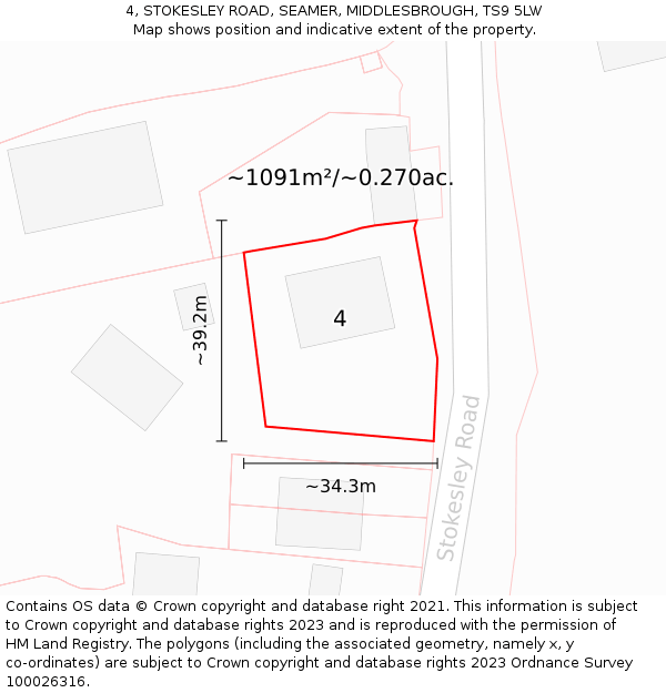 4, STOKESLEY ROAD, SEAMER, MIDDLESBROUGH, TS9 5LW: Plot and title map