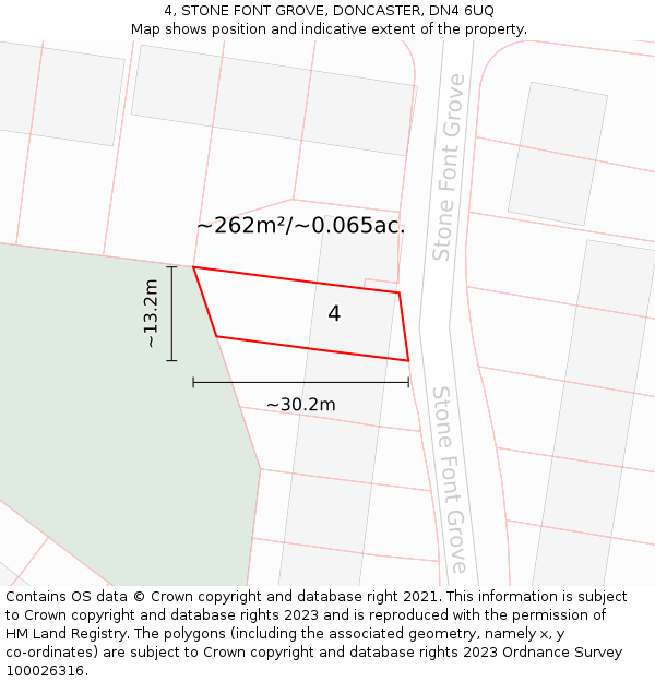 4, STONE FONT GROVE, DONCASTER, DN4 6UQ: Plot and title map