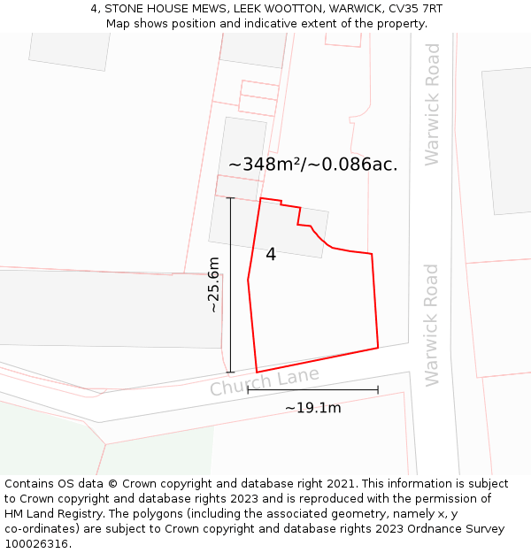 4, STONE HOUSE MEWS, LEEK WOOTTON, WARWICK, CV35 7RT: Plot and title map