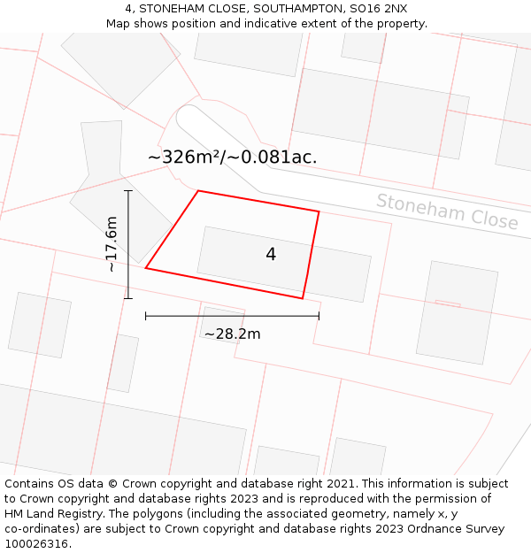 4, STONEHAM CLOSE, SOUTHAMPTON, SO16 2NX: Plot and title map