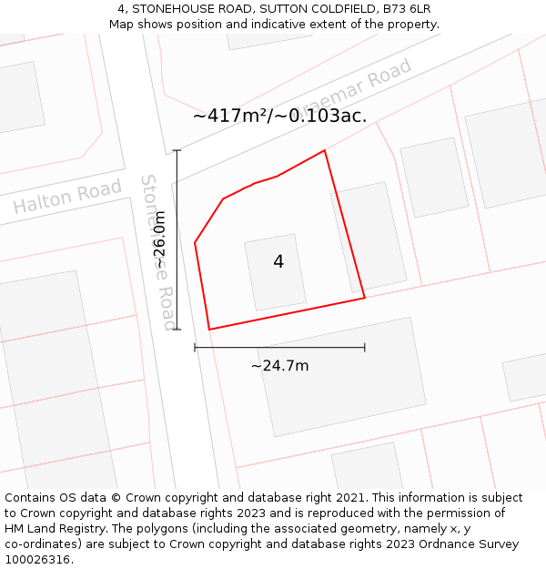 4, STONEHOUSE ROAD, SUTTON COLDFIELD, B73 6LR: Plot and title map