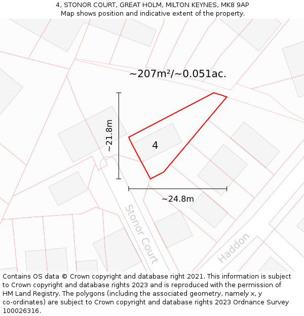 4, STONOR COURT, GREAT HOLM, MILTON KEYNES, MK8 9AP: Plot and title map