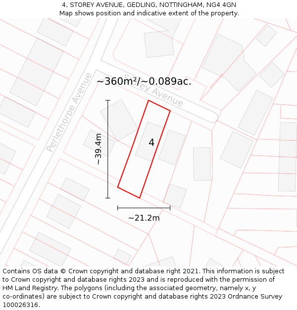 4, STOREY AVENUE, GEDLING, NOTTINGHAM, NG4 4GN: Plot and title map
