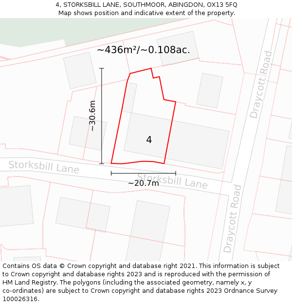 4, STORKSBILL LANE, SOUTHMOOR, ABINGDON, OX13 5FQ: Plot and title map