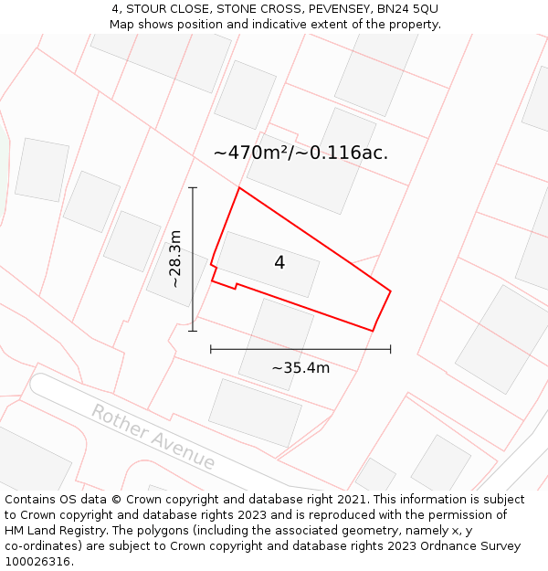 4, STOUR CLOSE, STONE CROSS, PEVENSEY, BN24 5QU: Plot and title map