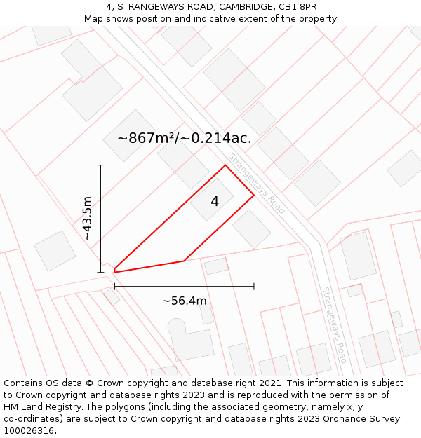 4, STRANGEWAYS ROAD, CAMBRIDGE, CB1 8PR: Plot and title map