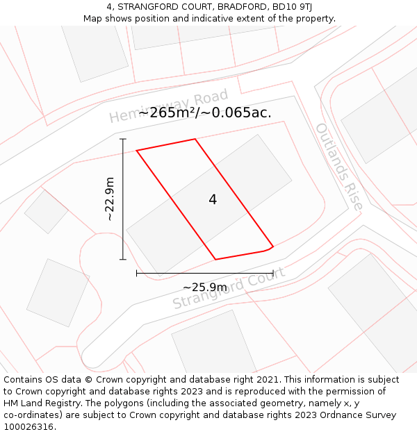 4, STRANGFORD COURT, BRADFORD, BD10 9TJ: Plot and title map