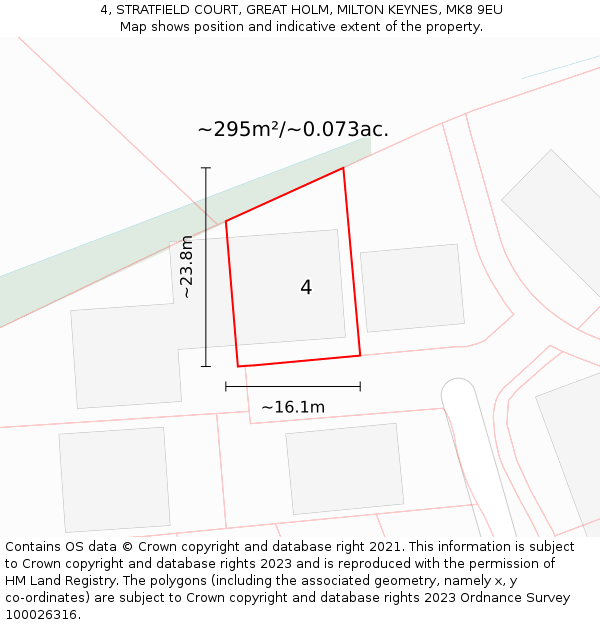 4, STRATFIELD COURT, GREAT HOLM, MILTON KEYNES, MK8 9EU: Plot and title map