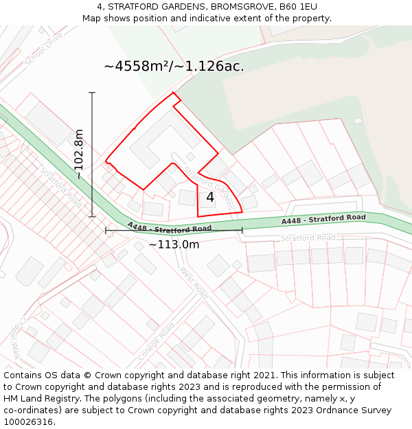 4, STRATFORD GARDENS, BROMSGROVE, B60 1EU: Plot and title map