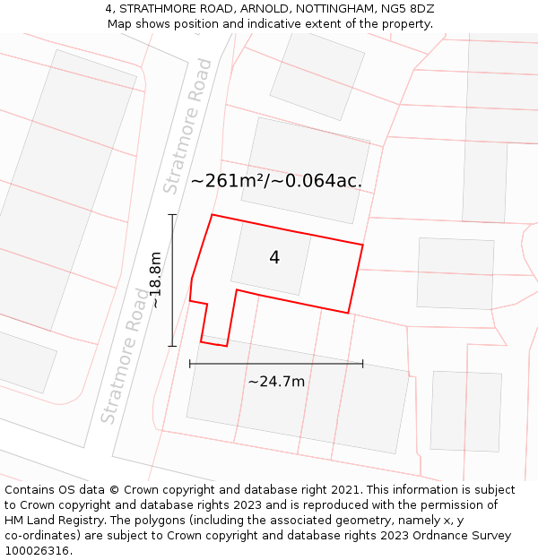 4, STRATHMORE ROAD, ARNOLD, NOTTINGHAM, NG5 8DZ: Plot and title map