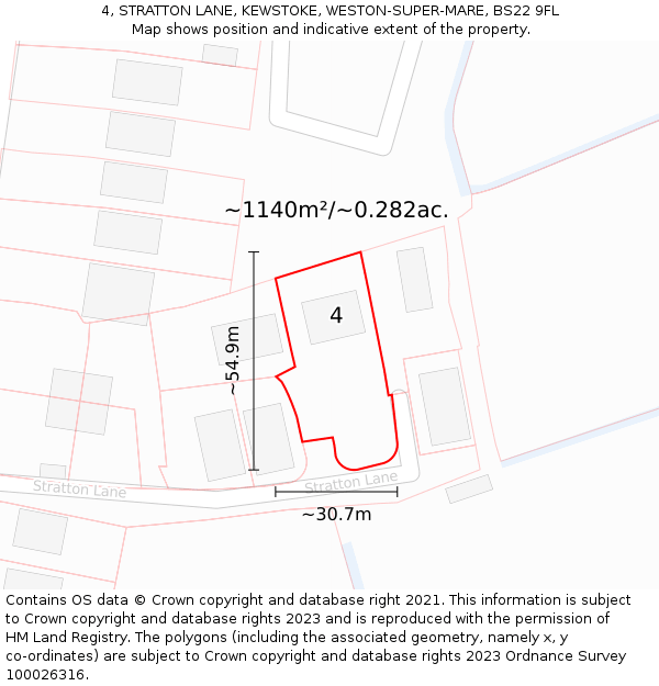 4, STRATTON LANE, KEWSTOKE, WESTON-SUPER-MARE, BS22 9FL: Plot and title map