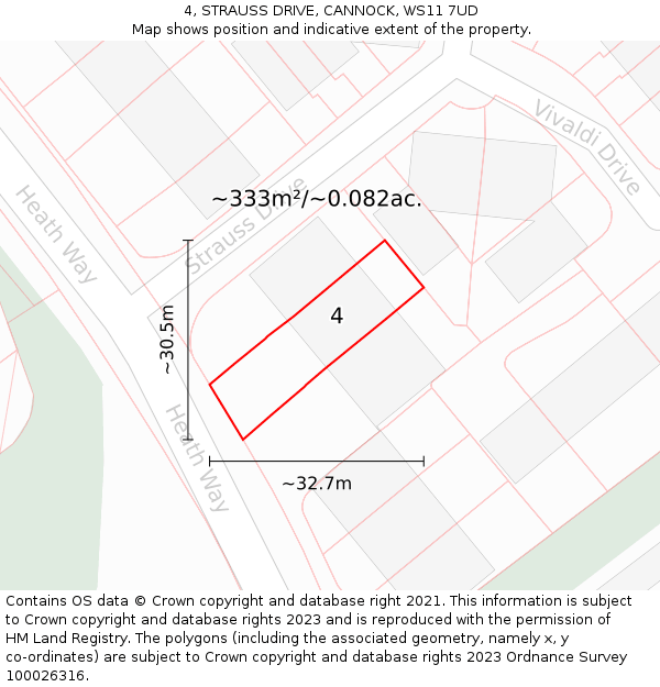 4, STRAUSS DRIVE, CANNOCK, WS11 7UD: Plot and title map