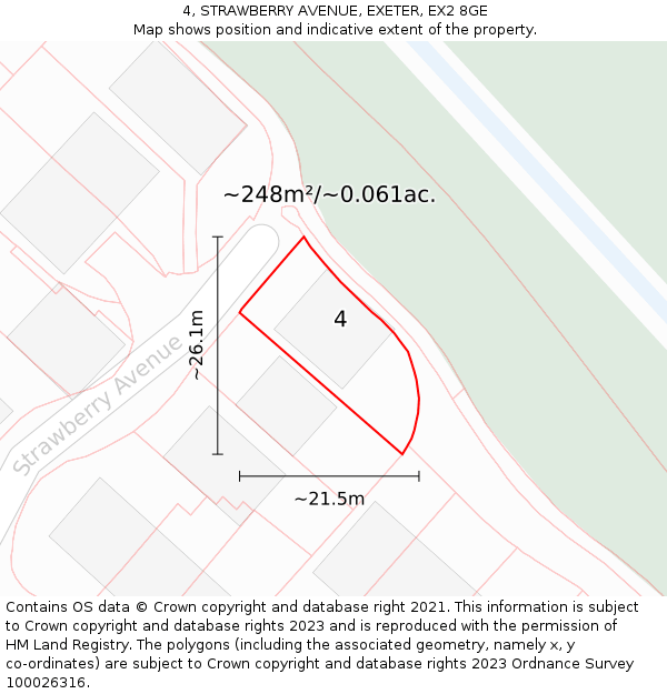 4, STRAWBERRY AVENUE, EXETER, EX2 8GE: Plot and title map