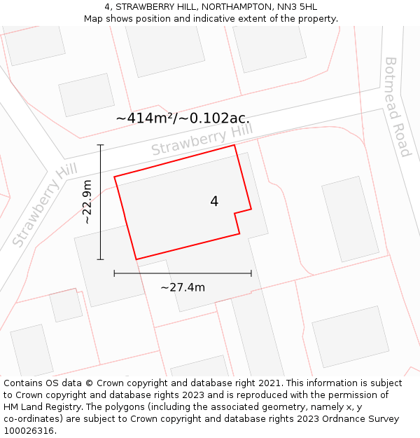 4, STRAWBERRY HILL, NORTHAMPTON, NN3 5HL: Plot and title map