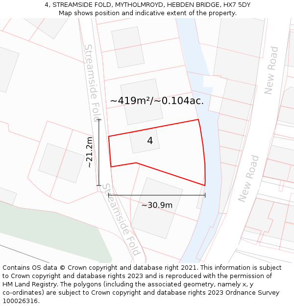 4, STREAMSIDE FOLD, MYTHOLMROYD, HEBDEN BRIDGE, HX7 5DY: Plot and title map