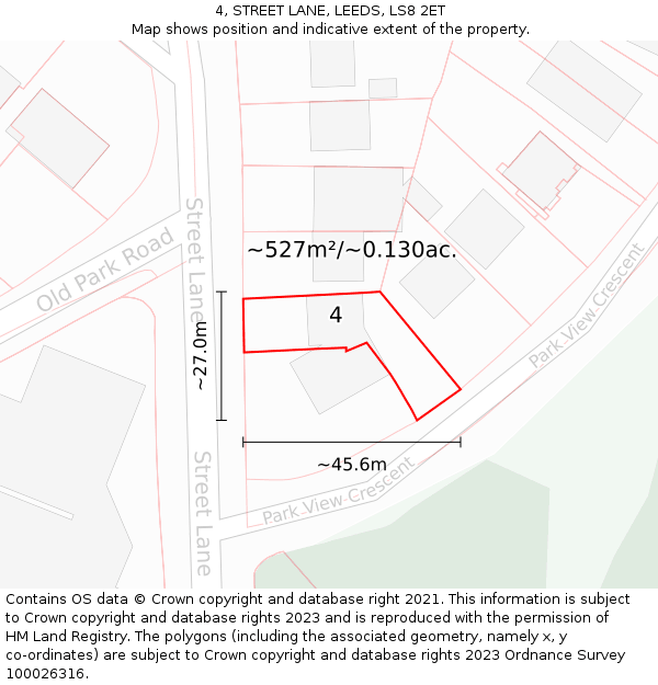 4, STREET LANE, LEEDS, LS8 2ET: Plot and title map